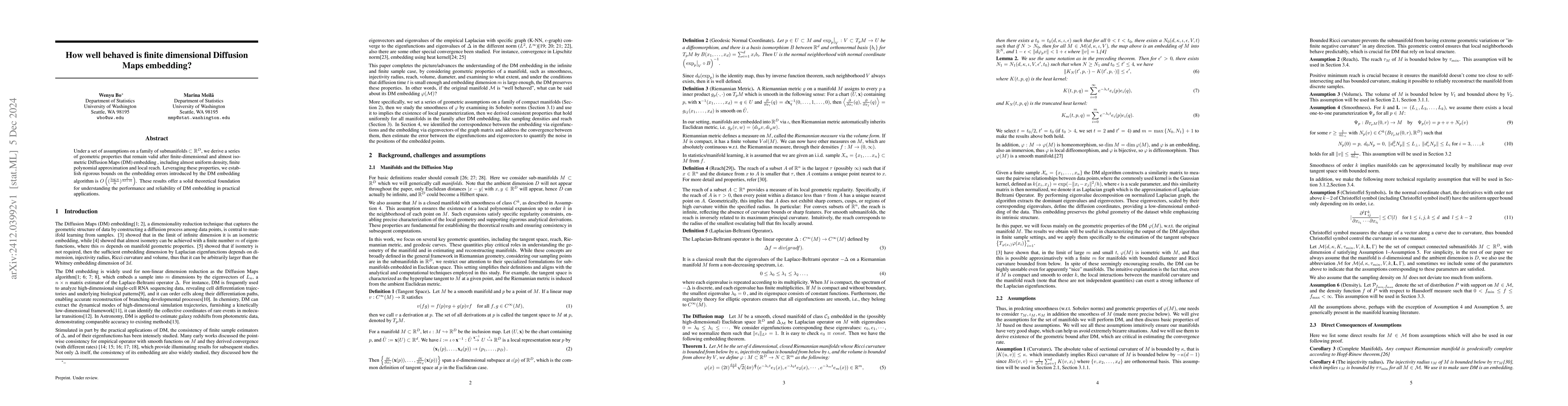 Thumbnail for How well behaved is finite dimensional Diffusion Maps?