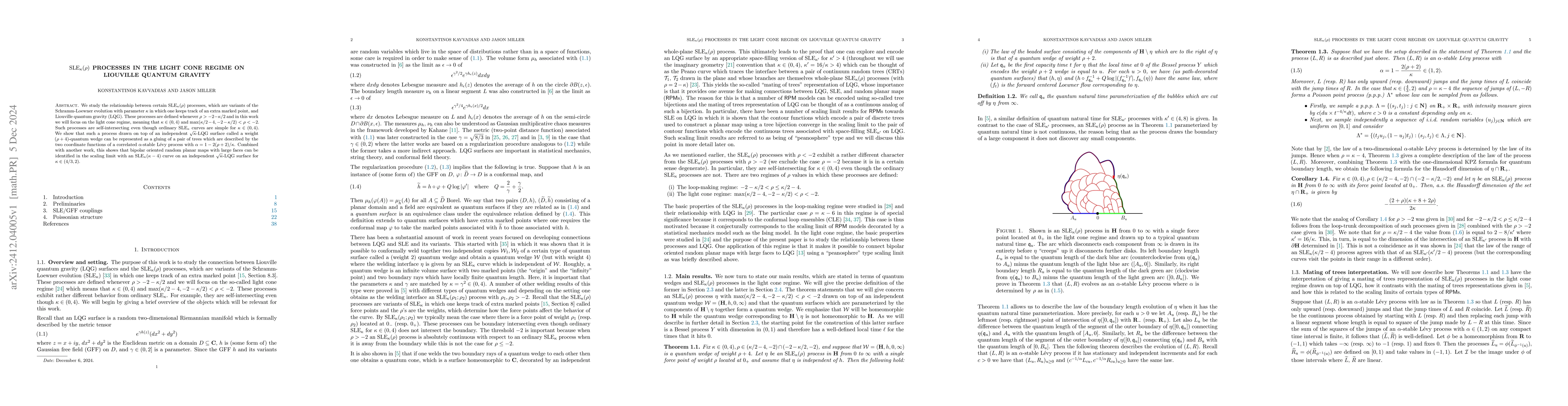Thumbnail for SLE$_κ(ρ)$ processes in the light cone regime on Liouville
  quantum gravity