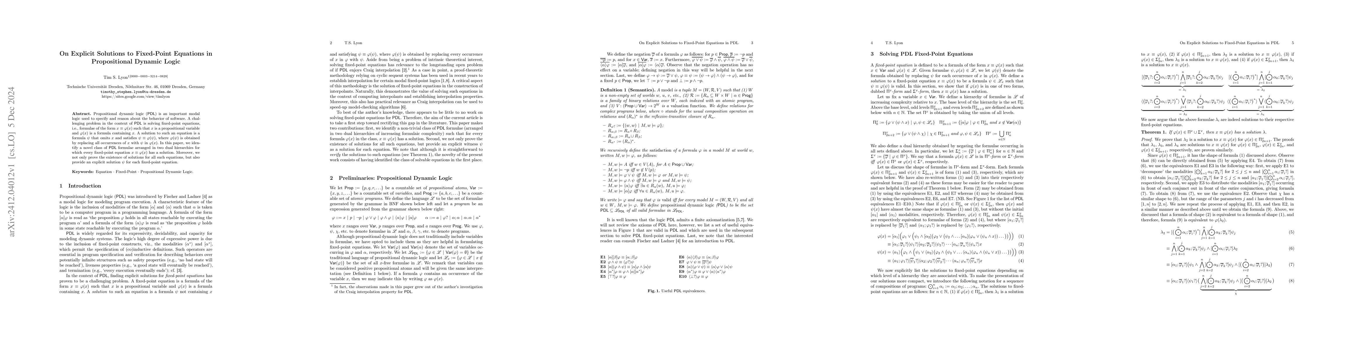 Thumbnail for On Explicit Solutions to Fixed-Point Equations in Propositional Dynamic
  Logic