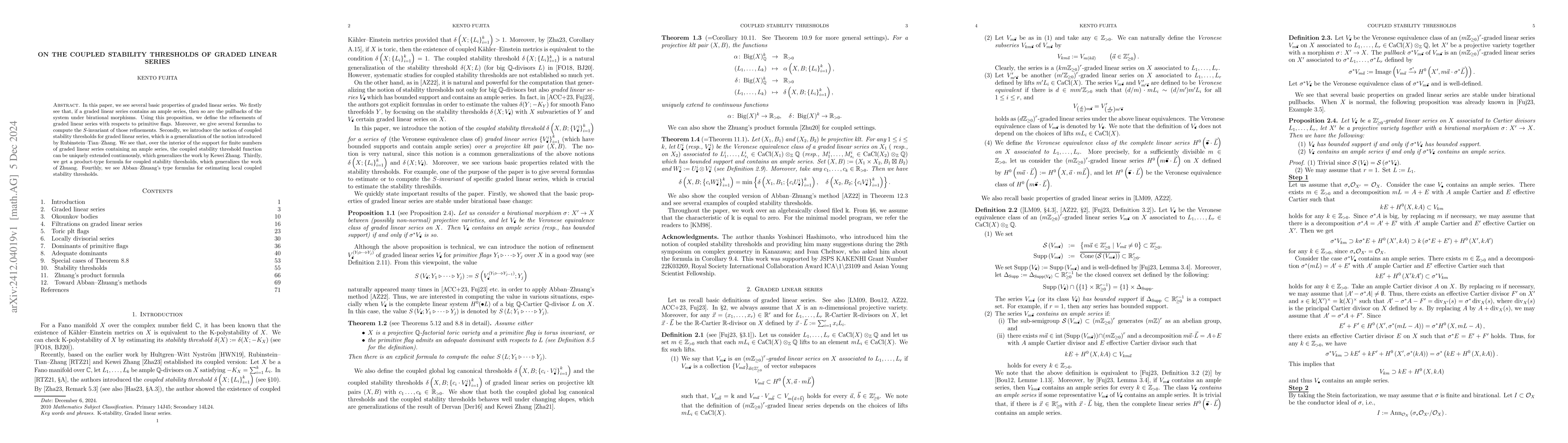 Thumbnail for On the coupled stability thresholds of graded linear series