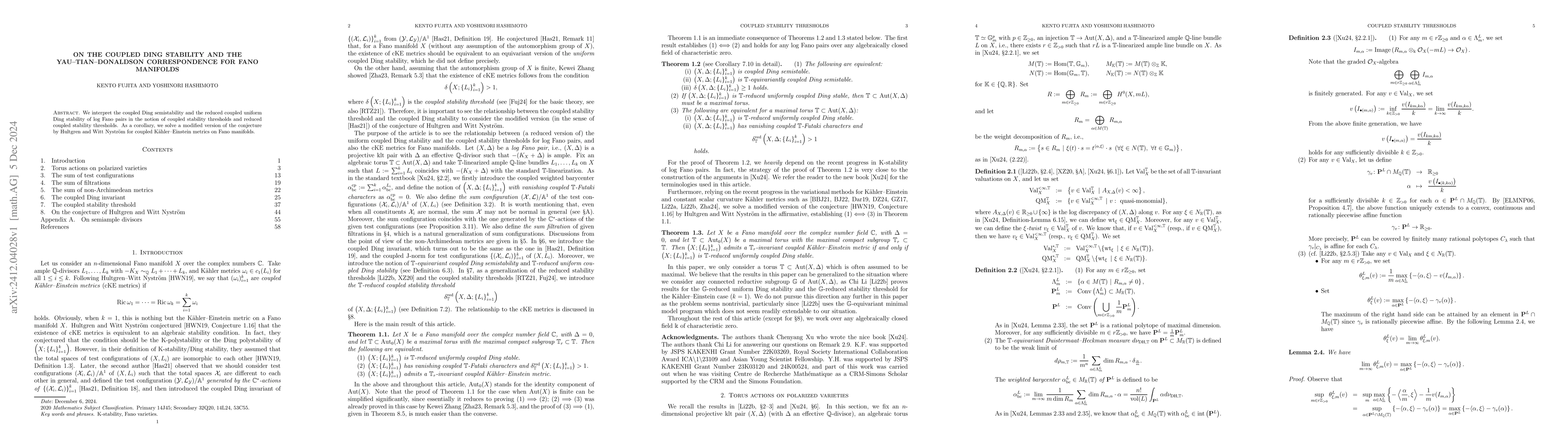 Thumbnail for On the coupled Ding stability and the Yau--Tian--Donaldson
  correspondence for Fano manifolds