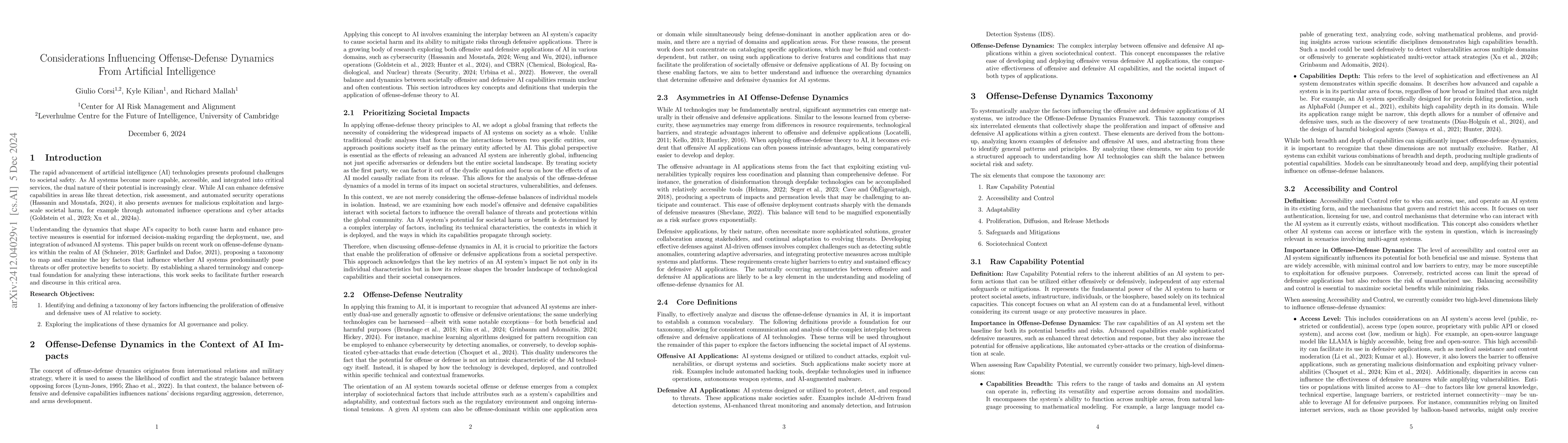 Thumbnail for Considerations Influencing Offense-Defense Dynamics From Artificial
  Intelligence