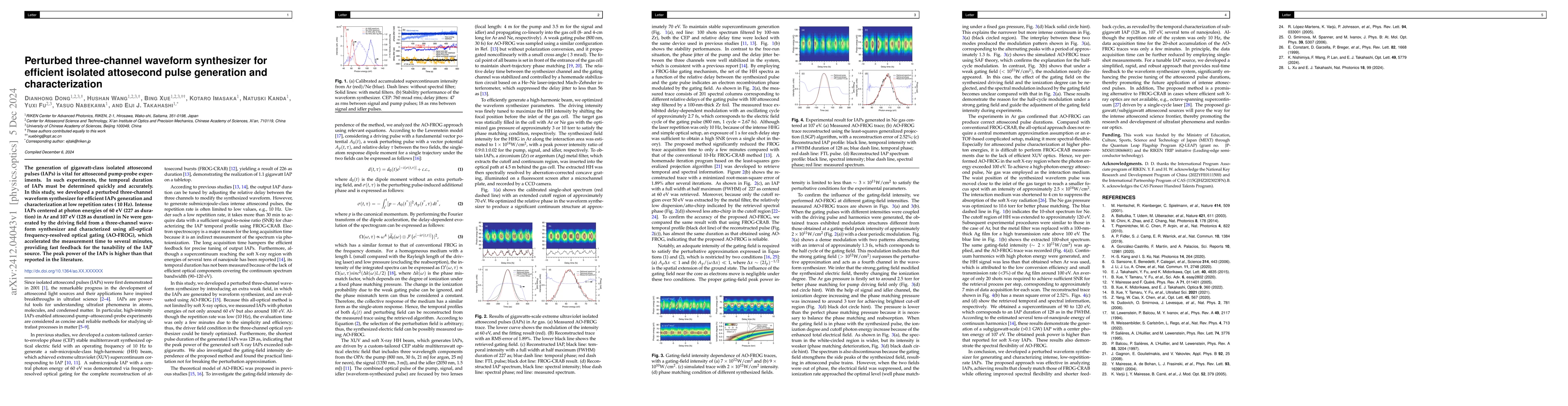Thumbnail for Perturbed three-channel waveform synthesizer for efficient isolated
  attosecond pulse generation and characterization