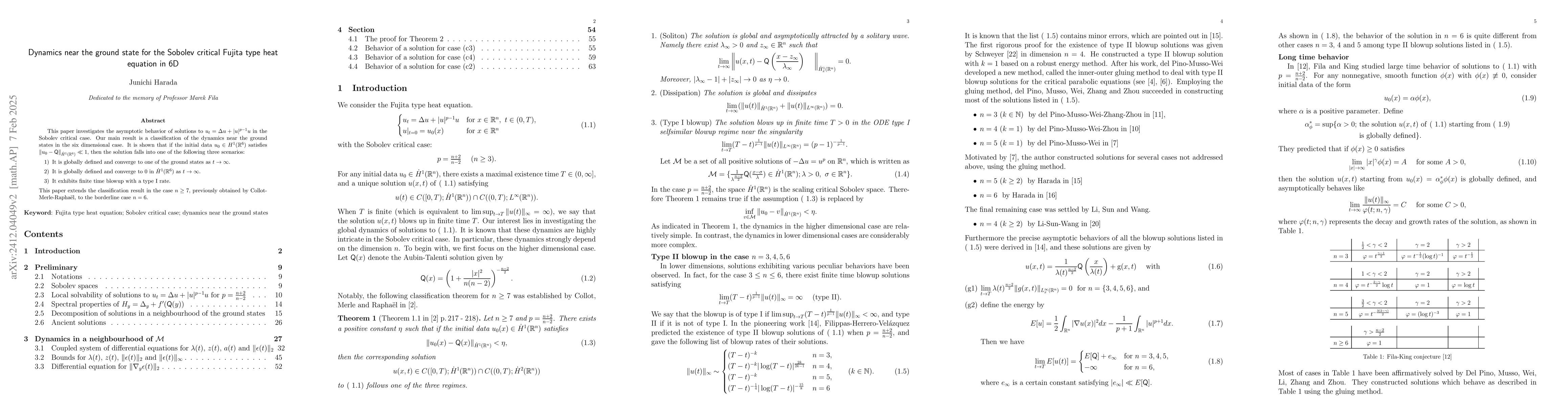 Thumbnail for Dynamics near the ground state for the Sobolev critical Fujita type heat
  equation in 6D