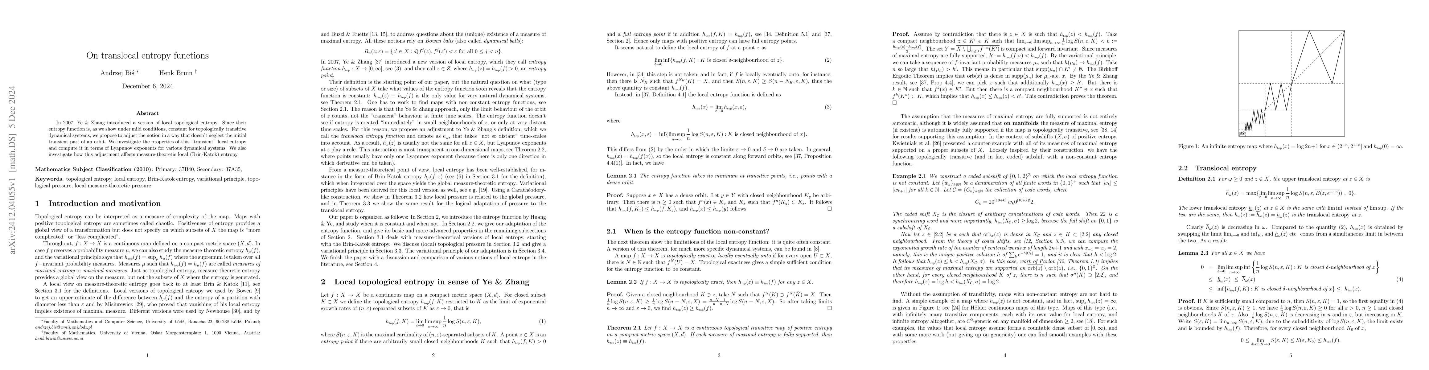 Thumbnail for On translocal entropy functions