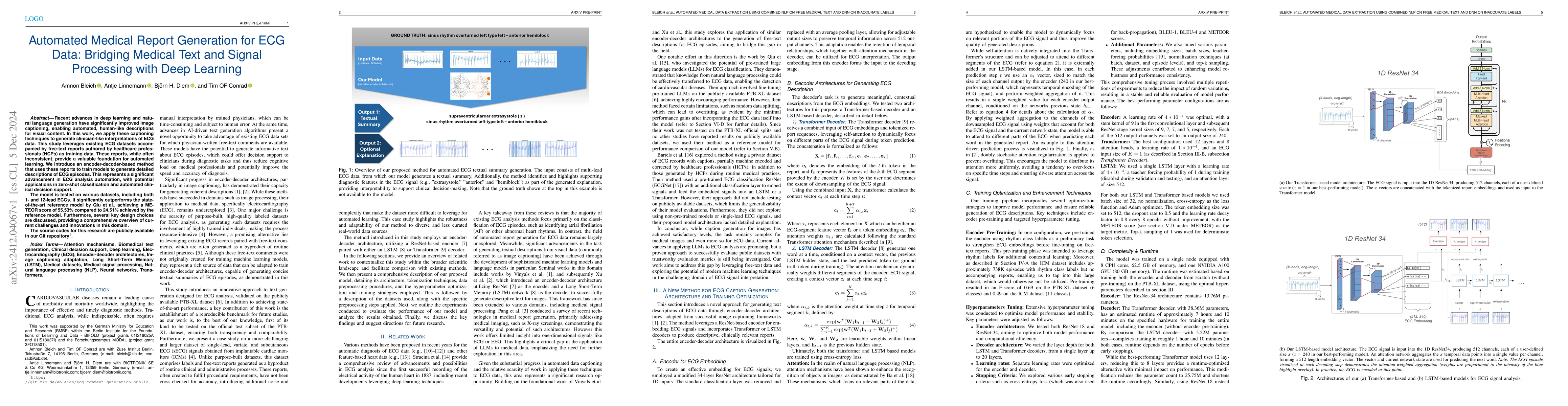 Thumbnail for Automated Medical Report Generation for ECG Data: Bridging Medical Text
  and Signal Processing with Deep Learning