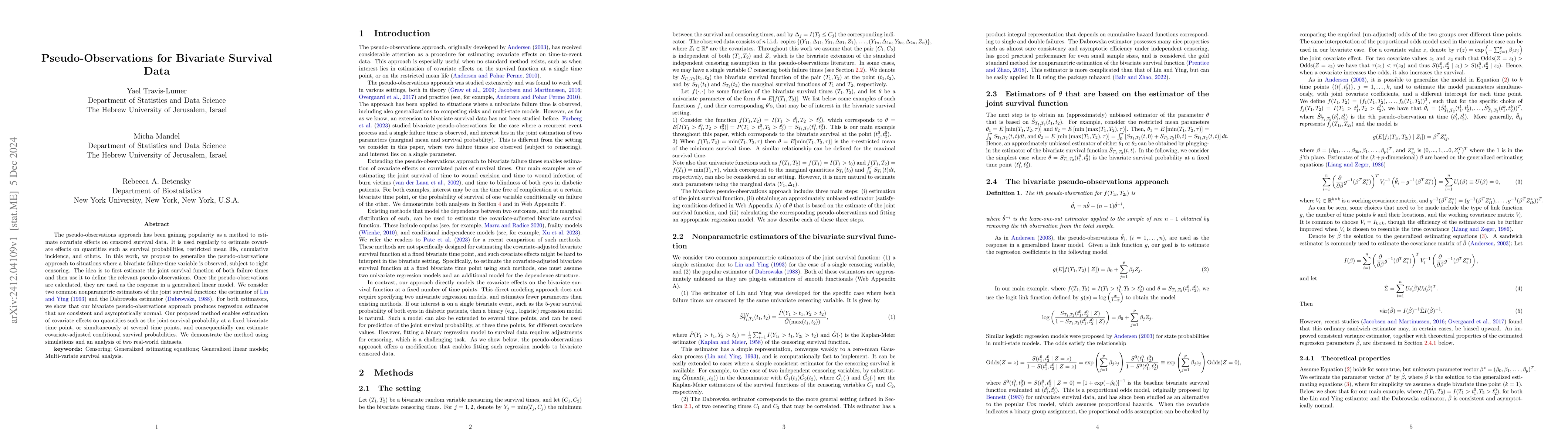 Thumbnail for Pseudo-Observations for Bivariate Survival Data