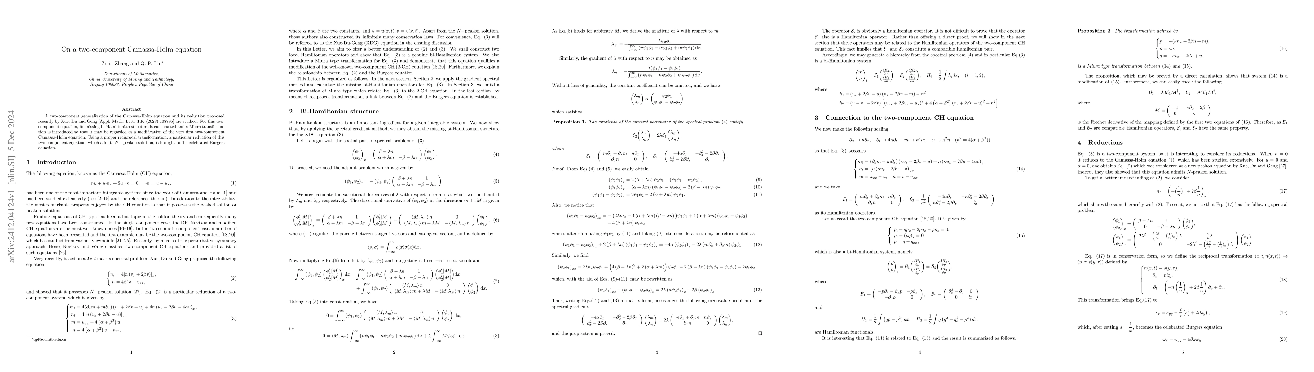 Thumbnail for On a two-component Camassa-Holm equation