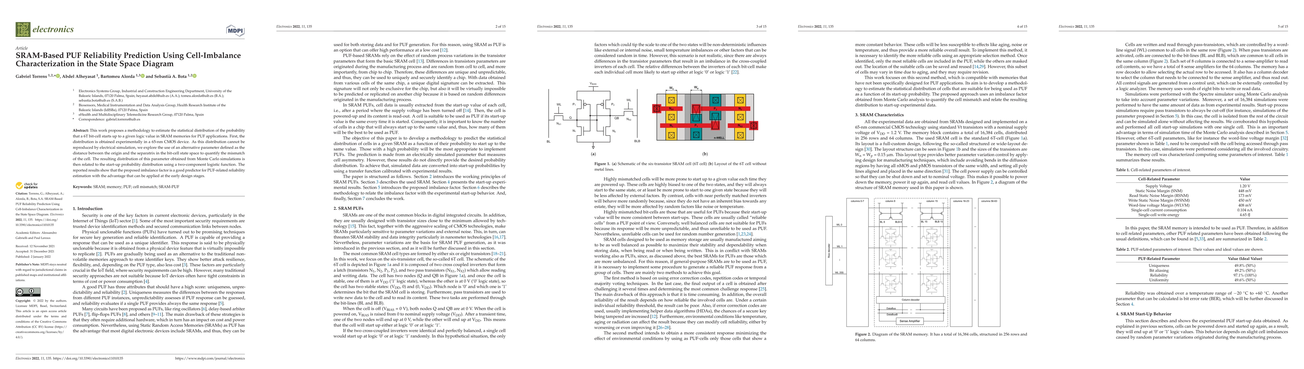 Thumbnail for SRAM-Based PUF Reliability Prediction Using Cell-Imbalance
  Characterization in the State Space Diagram