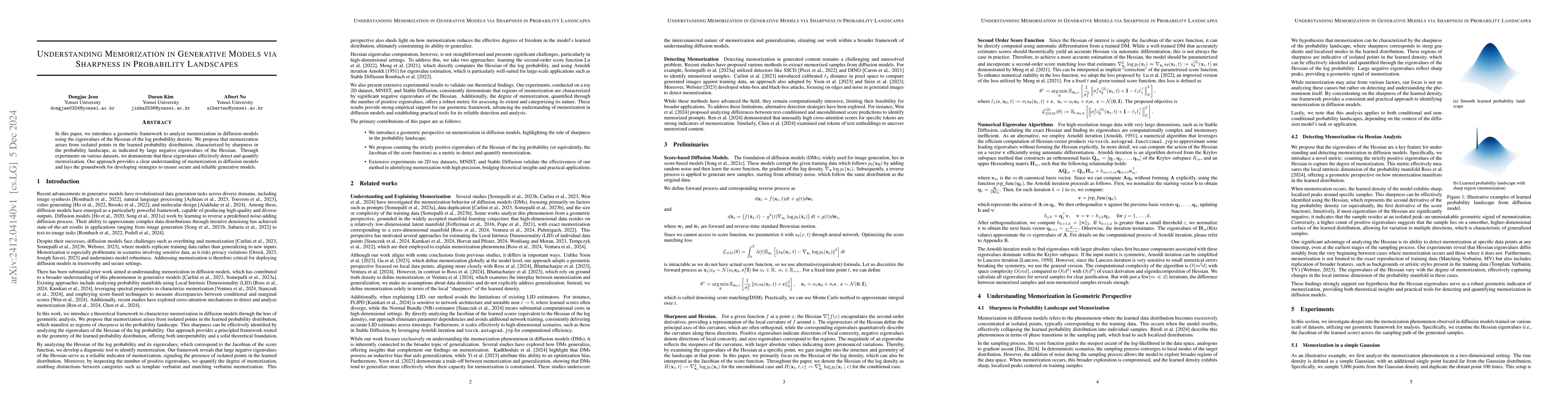 Thumbnail for Understanding Memorization in Generative Models via Sharpness in
  Probability Landscapes