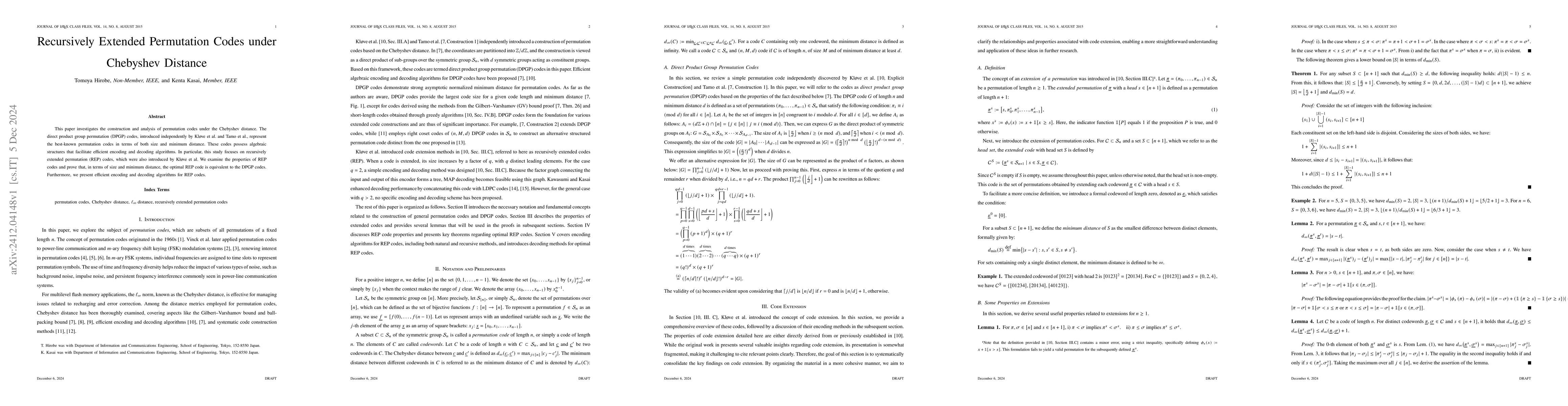 Thumbnail for Recursively Extended Permutation Codes under Chebyshev Distance