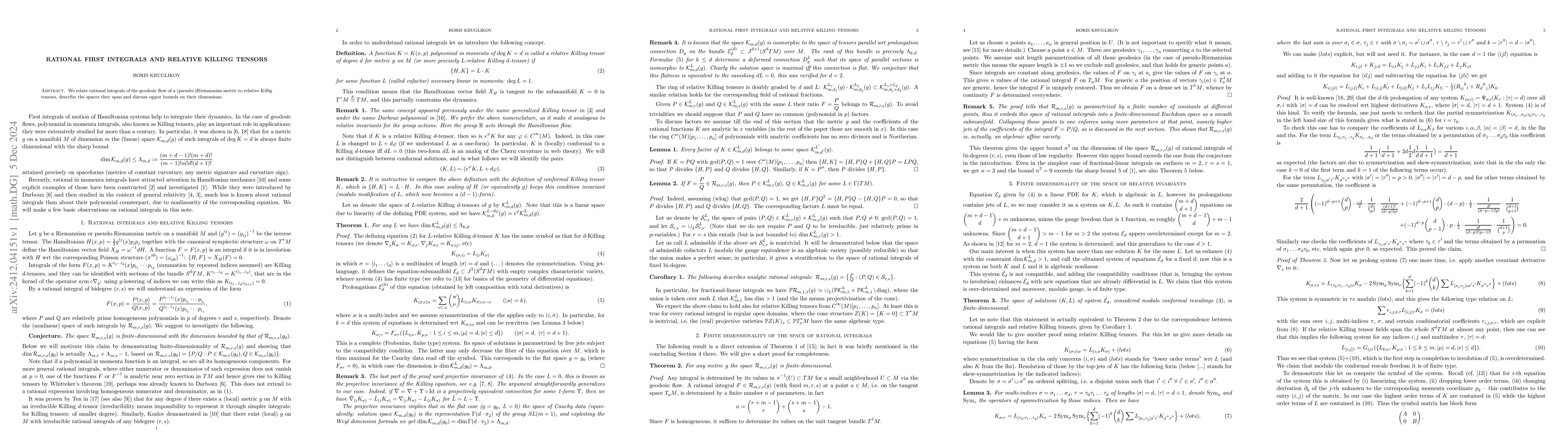 Thumbnail for Rational First Integrals and Relative Killing Tensors