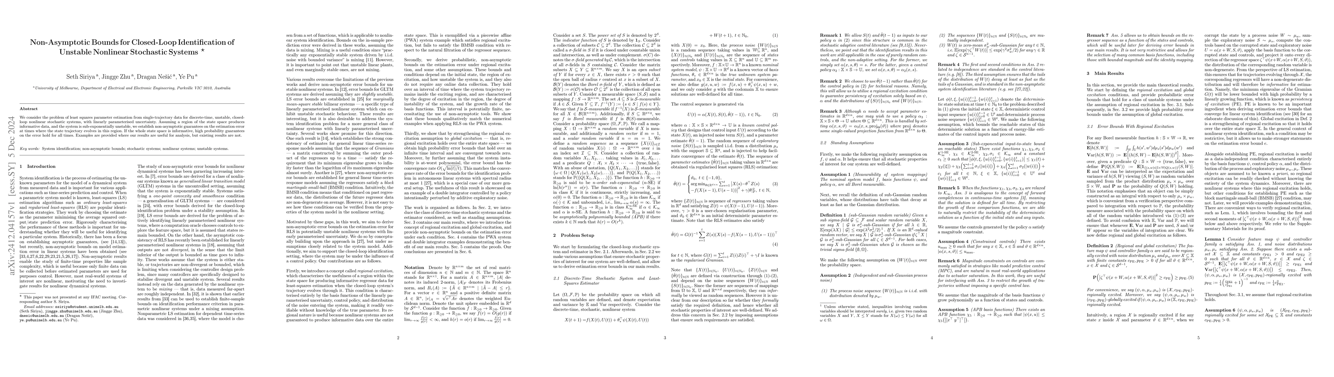 Thumbnail for Non-Asymptotic Bounds for Closed-Loop Identification of Unstable
  Nonlinear Stochastic Systems