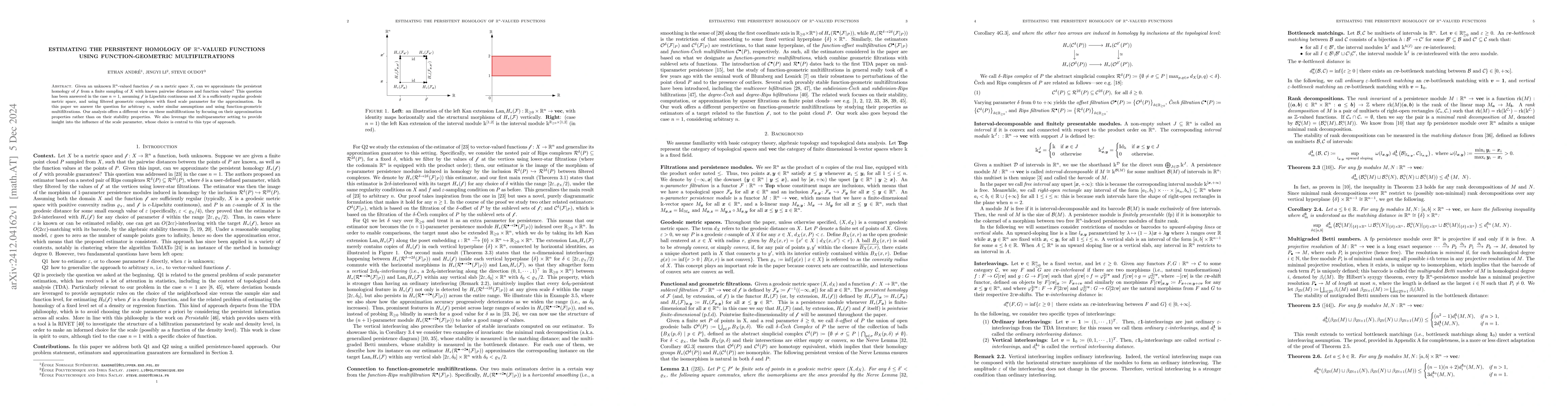 Thumbnail for Estimating the persistent homology of $\mathbb{R}^n$-valued functions
  using function-geometric multifiltrations