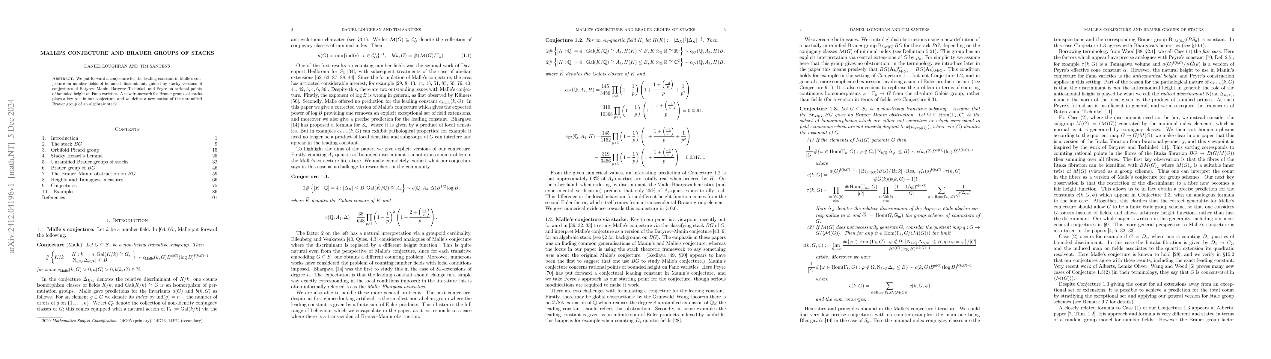 Thumbnail for Malle's conjecture and Brauer groups of stacks