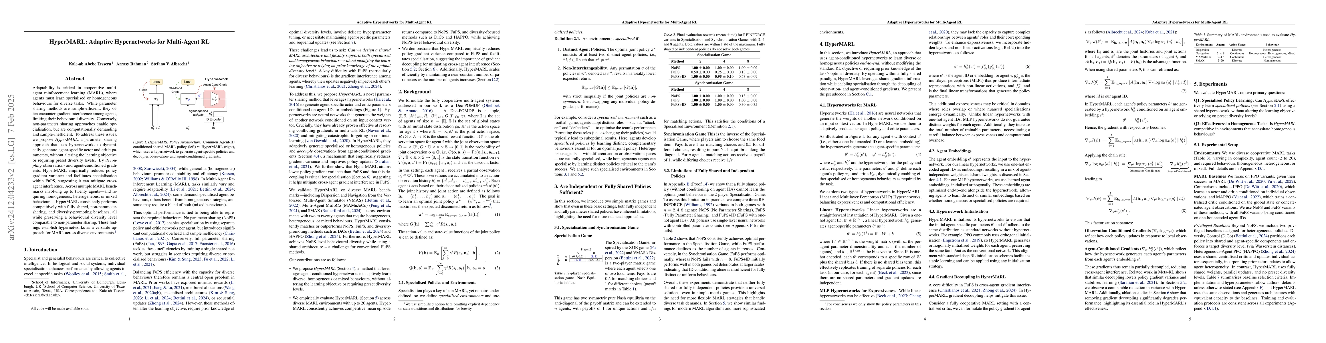 Thumbnail for HyperMARL: Adaptive Hypernetworks for Multi-Agent RL