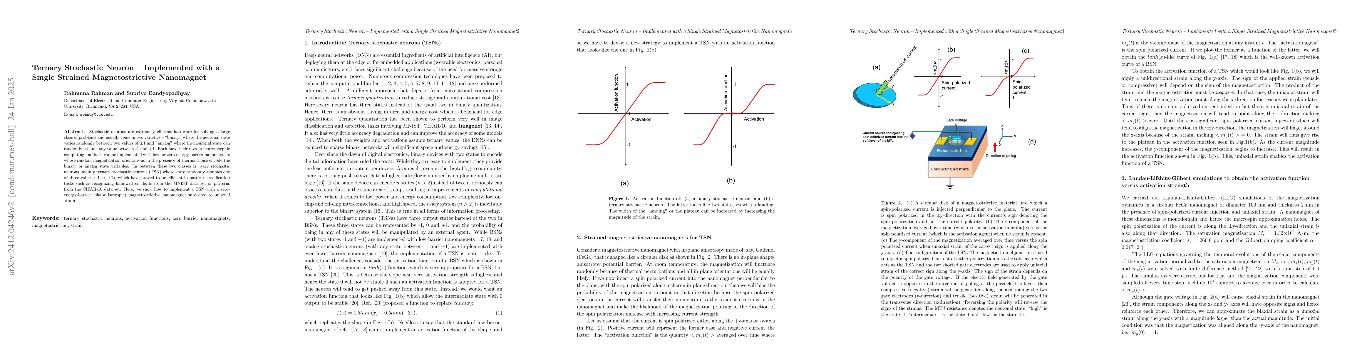 Thumbnail for Ternary Stochastic Neuron -- Implemented with a Single Strained
  Magnetostrictive Nanomagnet
