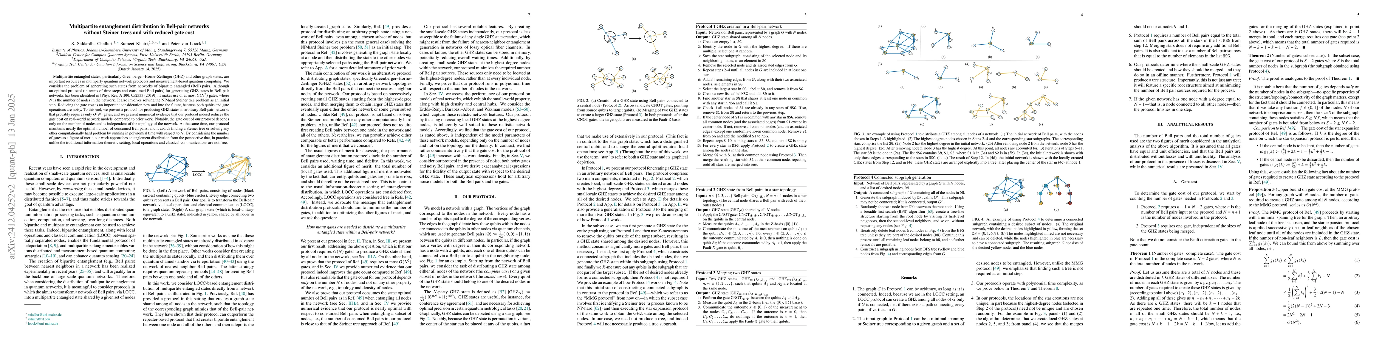 Thumbnail for Multipartite entanglement distribution in Bell-pair networks without
  Steiner trees and with reduced gate cost