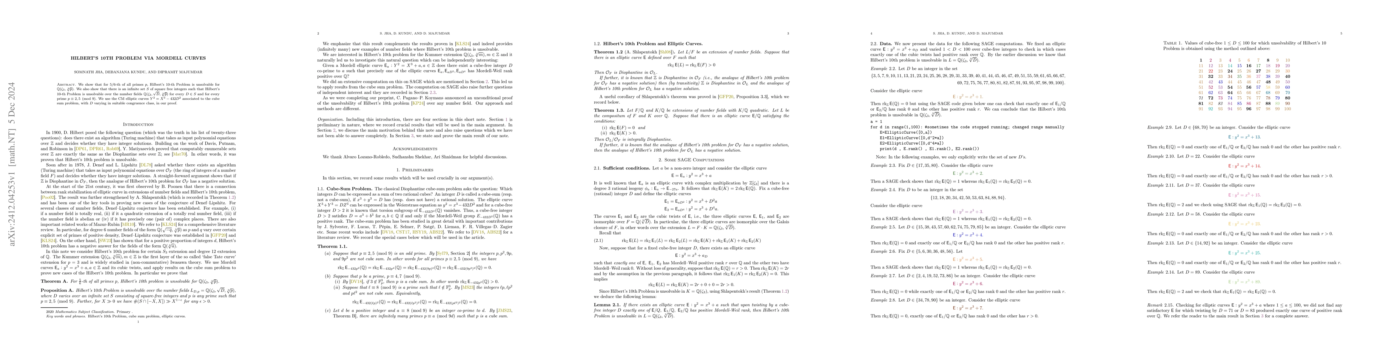 Thumbnail for Hilbert's 10th Problem via Mordell curves