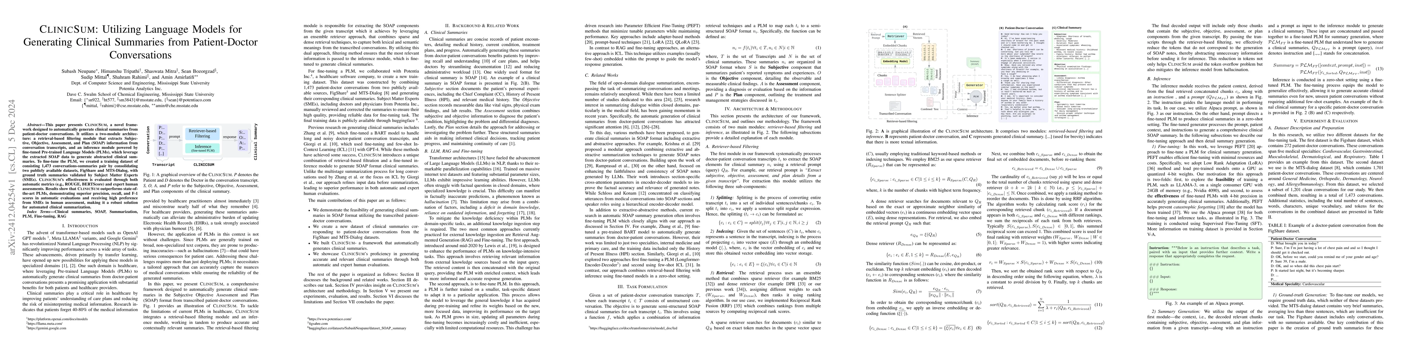 Thumbnail for CLINICSUM: Utilizing Language Models for Generating Clinical Summaries
  from Patient-Doctor Conversations