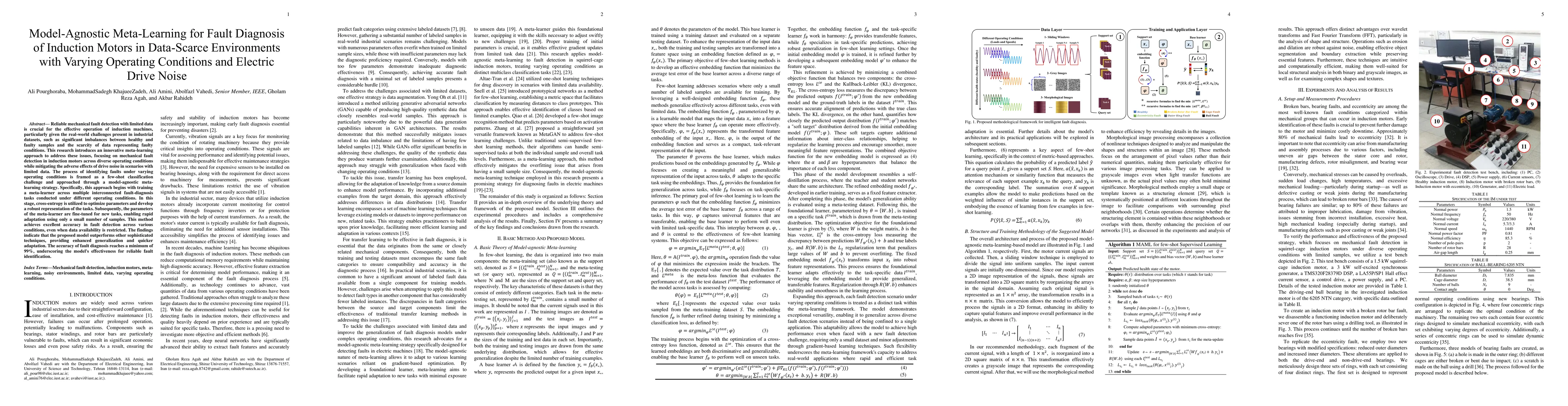 Thumbnail for Model-Agnostic Meta-Learning for Fault Diagnosis of Induction Motors in
  Data-Scarce Environments with Varying Operating Conditions and Electric Drive
  Noise
