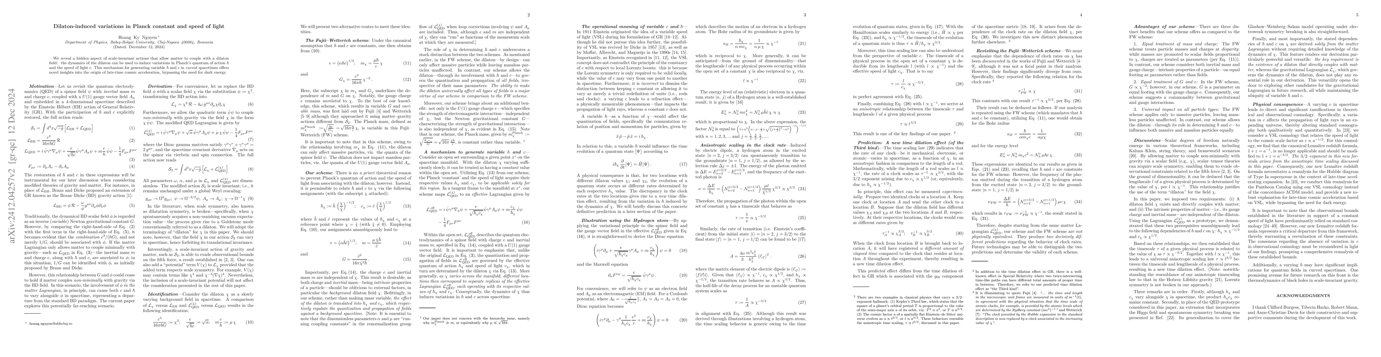 Thumbnail for Dilaton-induced variations in Planck constant and speed of light
