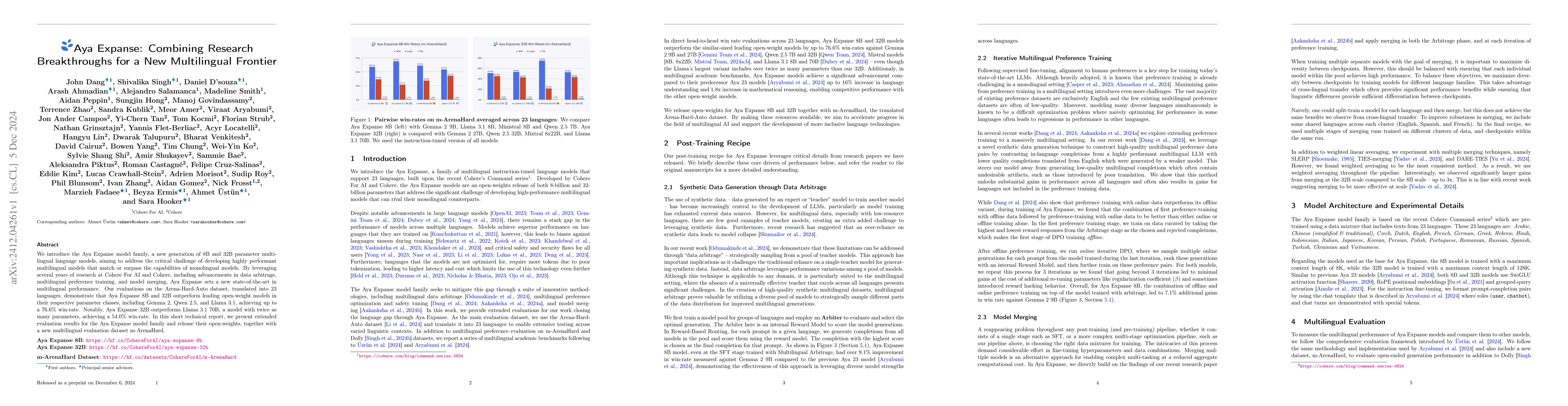 Thumbnail for Aya Expanse: Combining Research Breakthroughs for a New Multilingual
  Frontier