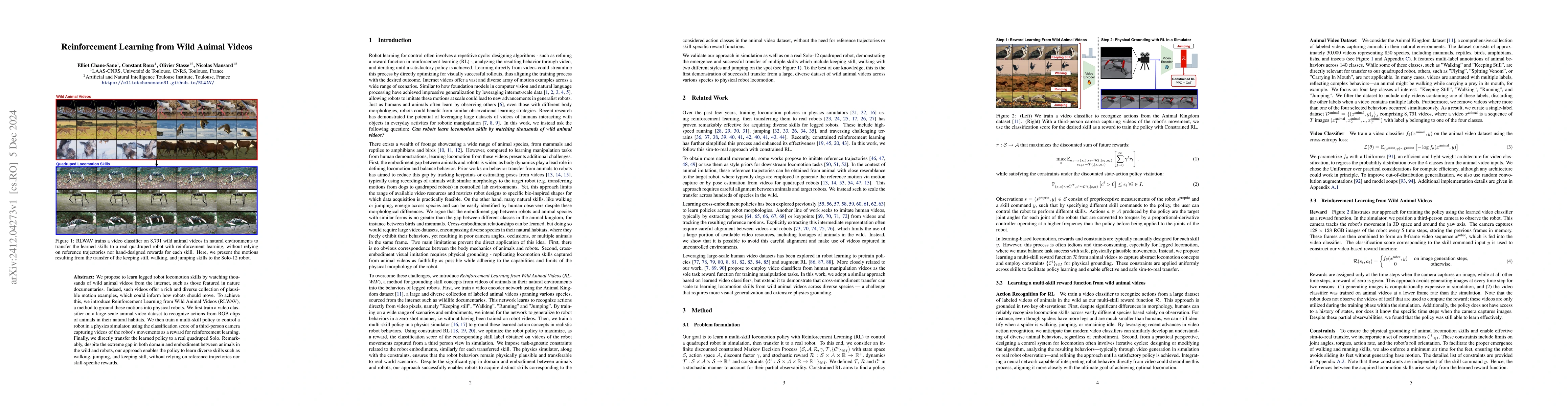 Thumbnail for Reinforcement Learning from Wild Animal Videos