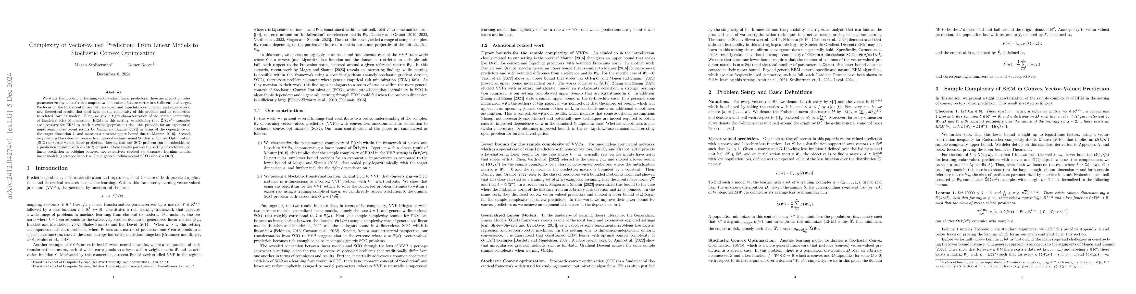 Thumbnail for Complexity of Vector-valued Prediction: From Linear Models to Stochastic
  Convex Optimization