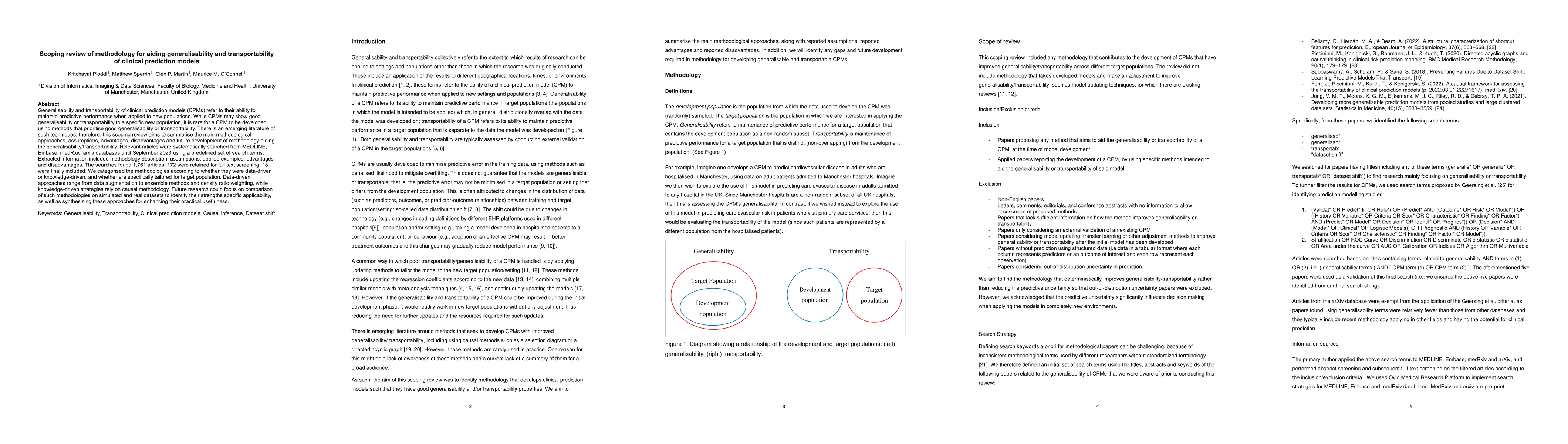 Thumbnail for Scoping review of methodology for aiding generalisability and
  transportability of clinical prediction models