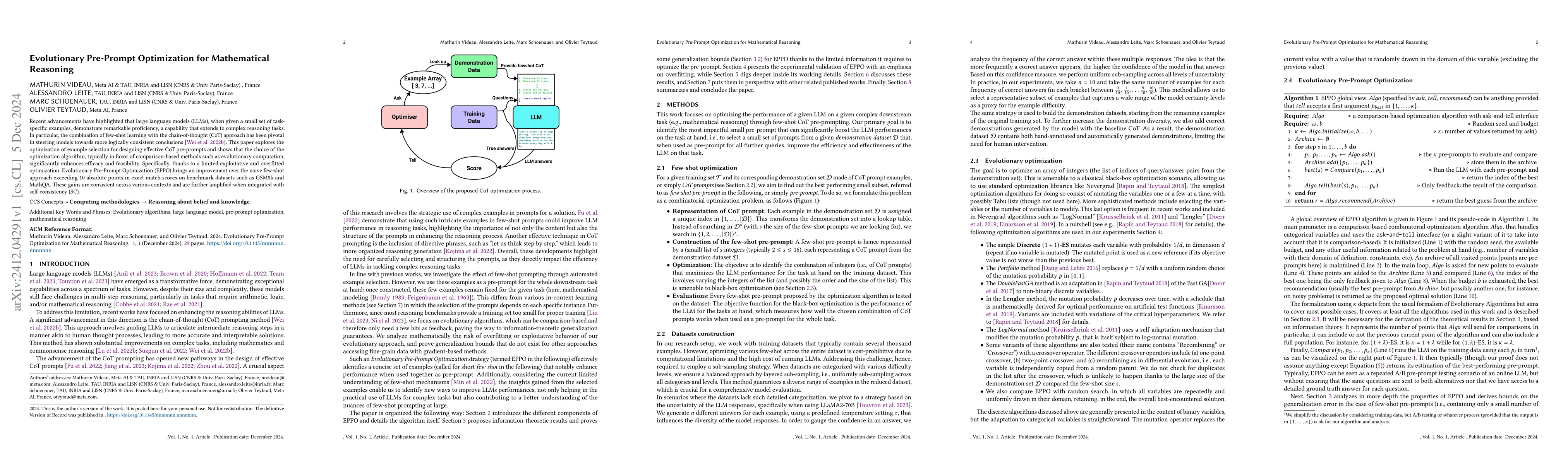 Thumbnail for Evolutionary Pre-Prompt Optimization for Mathematical Reasoning