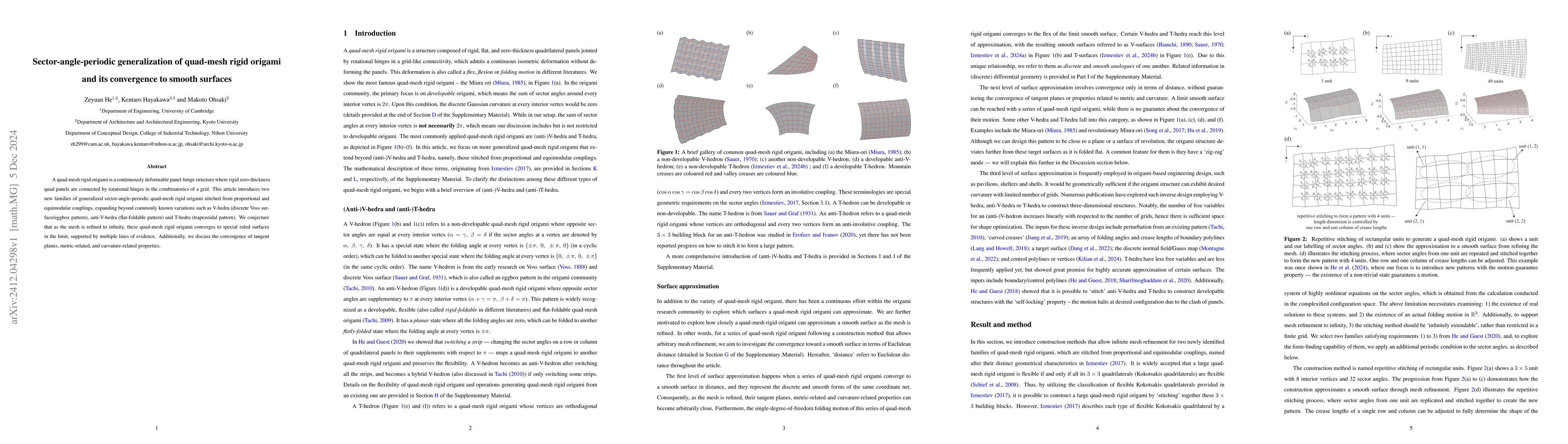 Thumbnail for Sector-angle-periodic generalization of quad-mesh rigid origami and its
  convergence to smooth surfaces