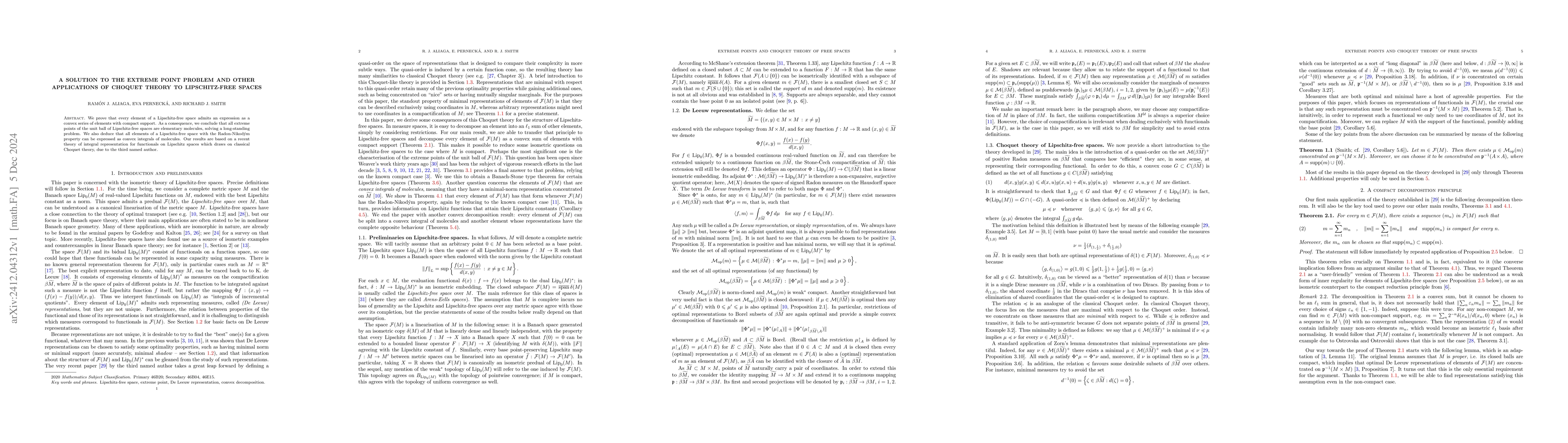 Thumbnail for A solution to the extreme point problem and other applications of
  Choquet theory to Lipschitz-free spaces