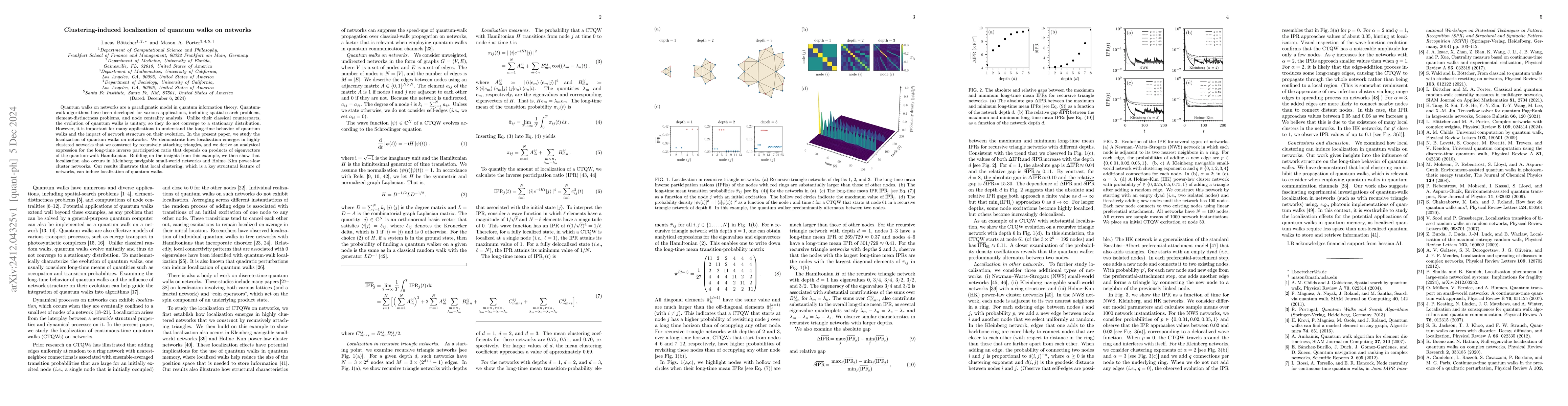 Thumbnail for Clustering-induced localization of quantum walks on networks