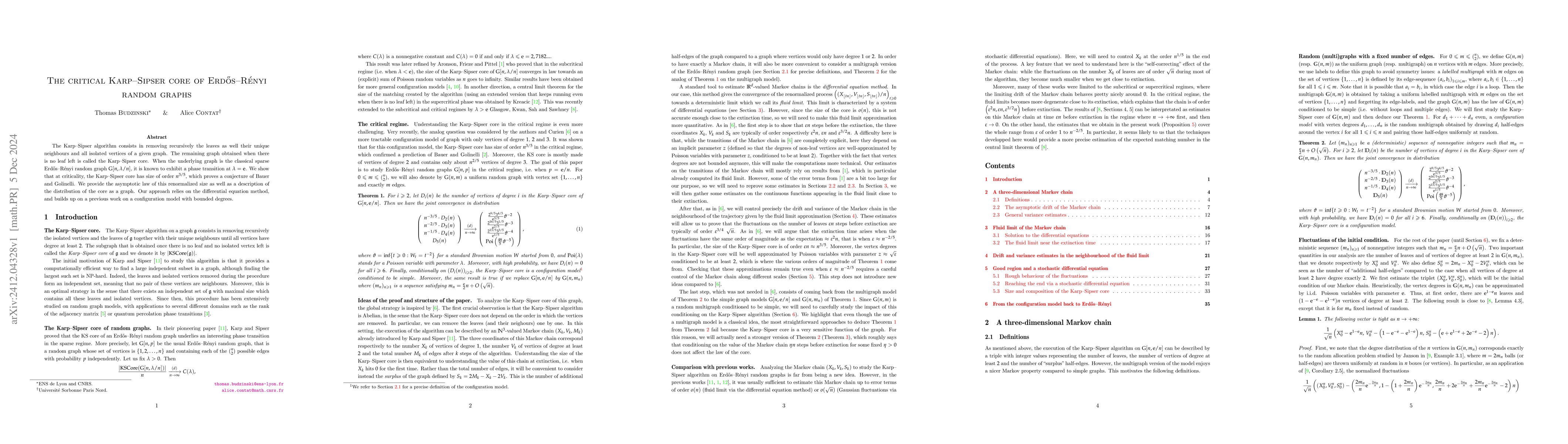 Thumbnail for The critical Karp--Sipser core of Erdős--Rényi random graphs