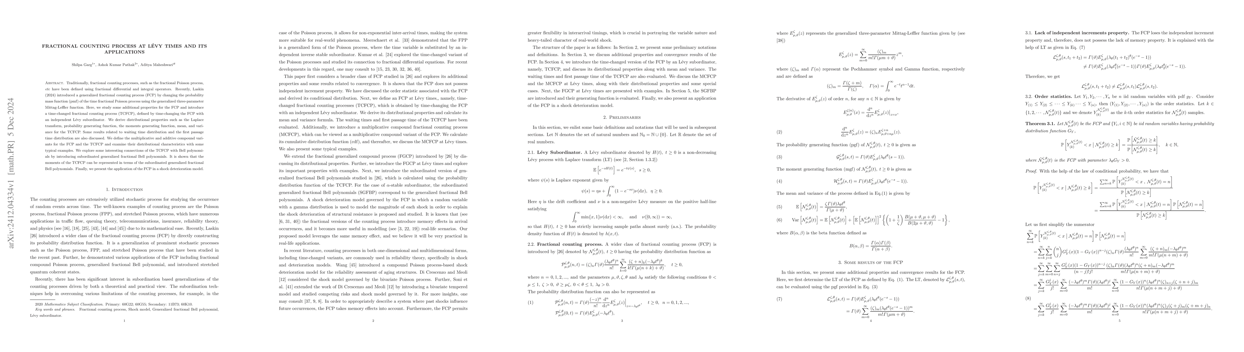 Thumbnail for Fractional counting process at Lévy times and its applications