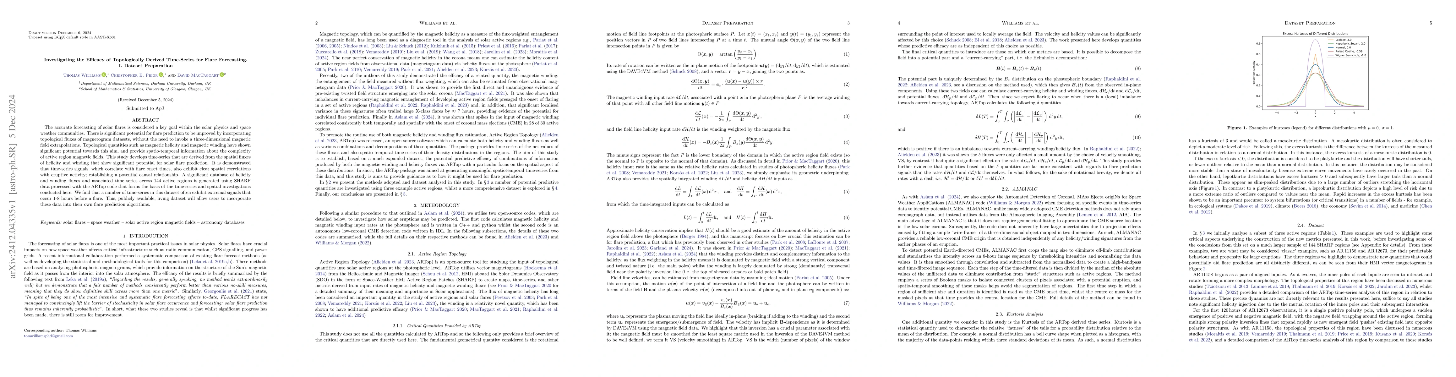 Thumbnail for Investigating the Efficacy of Topologically Derived Time-Series for
  Flare Forecasting. I. Dataset Preparation