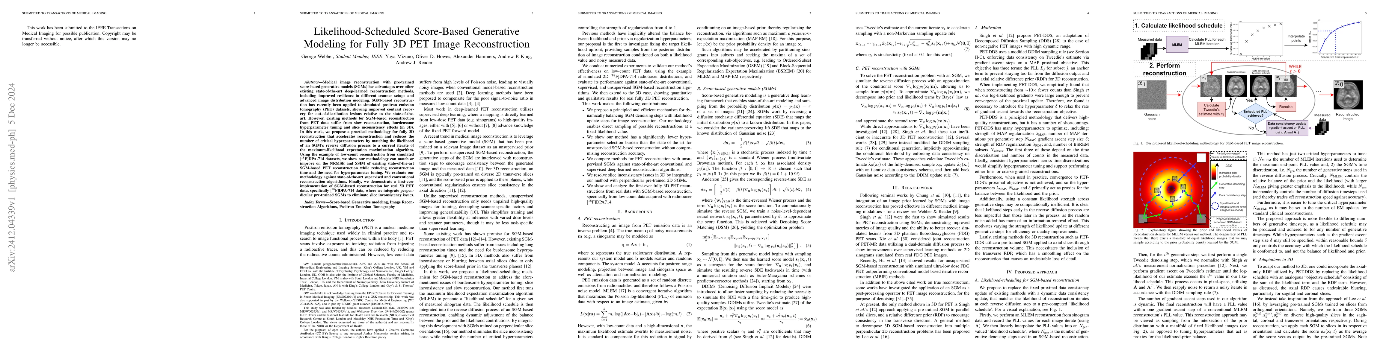 Thumbnail for Likelihood-Scheduled Score-Based Generative Modeling for Fully 3D PET
  Image Reconstruction