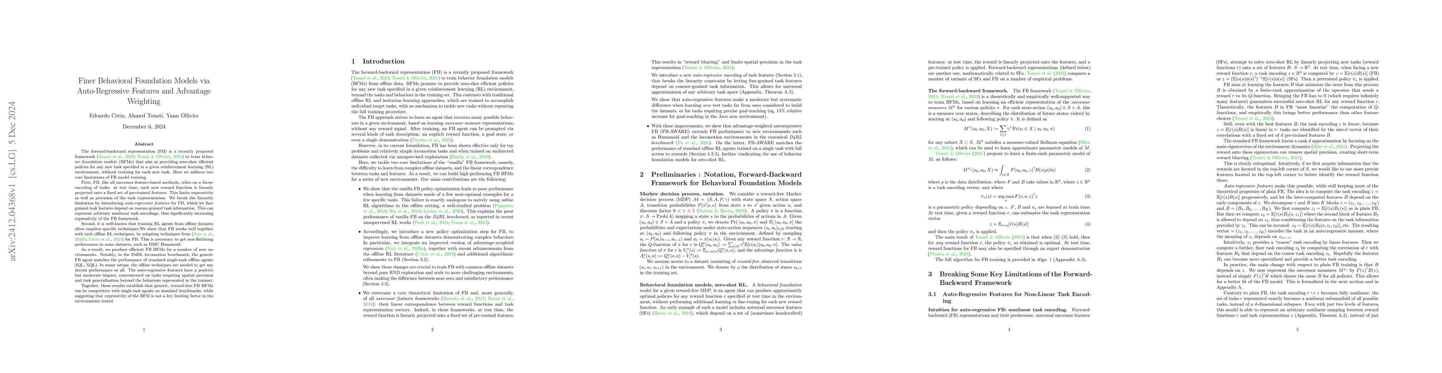 Thumbnail for Finer Behavioral Foundation Models via Auto-Regressive Features and
  Advantage Weighting