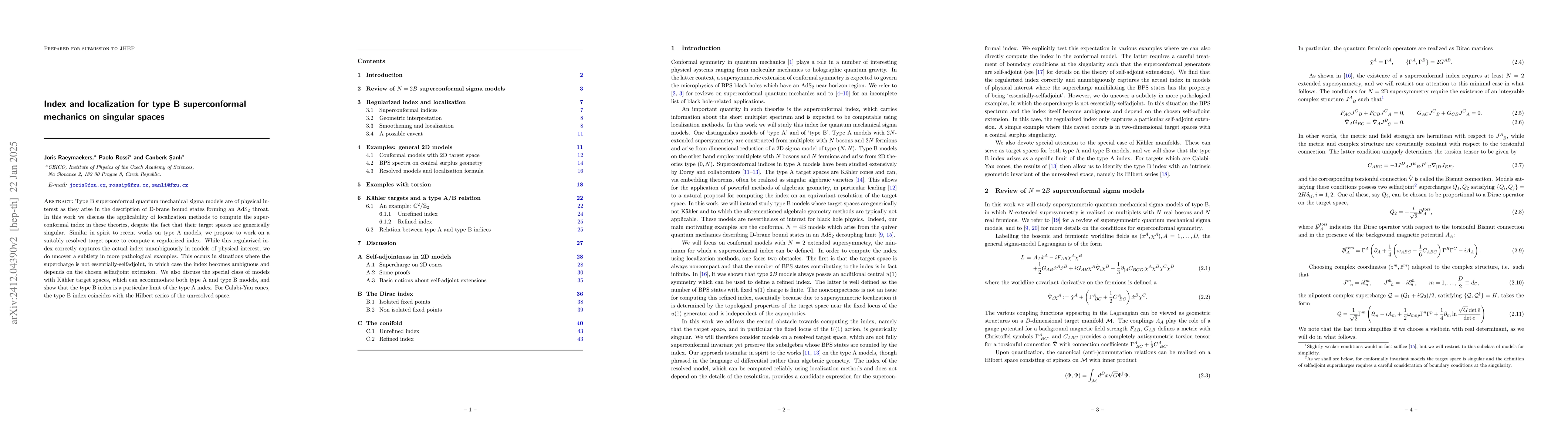 Thumbnail for Index and localization for type B superconformal mechanics on singular
  spaces
