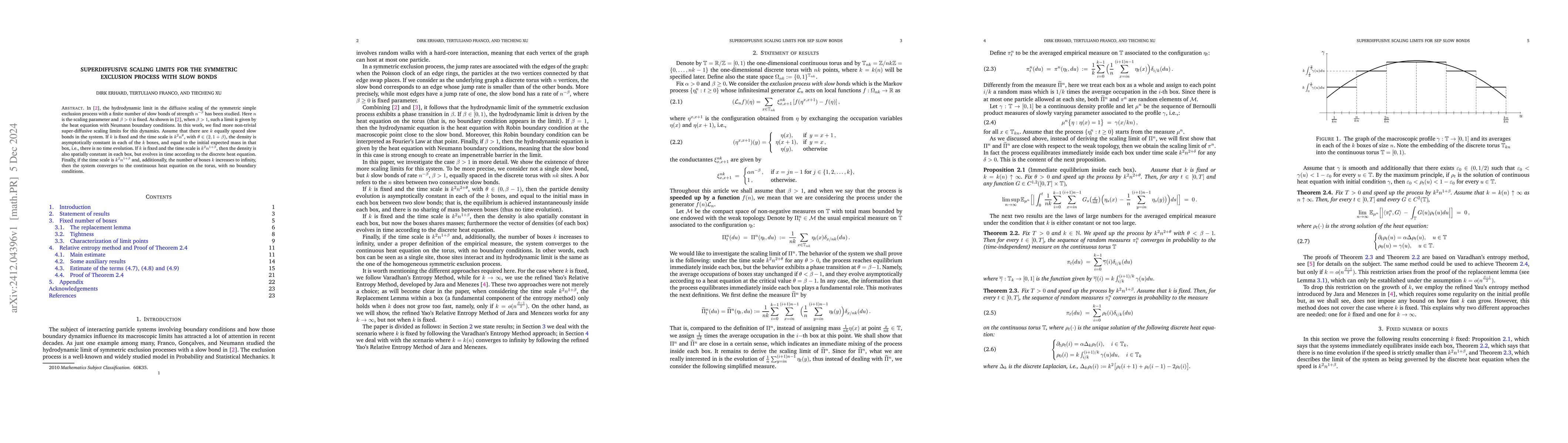 Thumbnail for Superdiffusive Scaling Limits for the Symmetric Exclusion Process with
  Slow Bonds