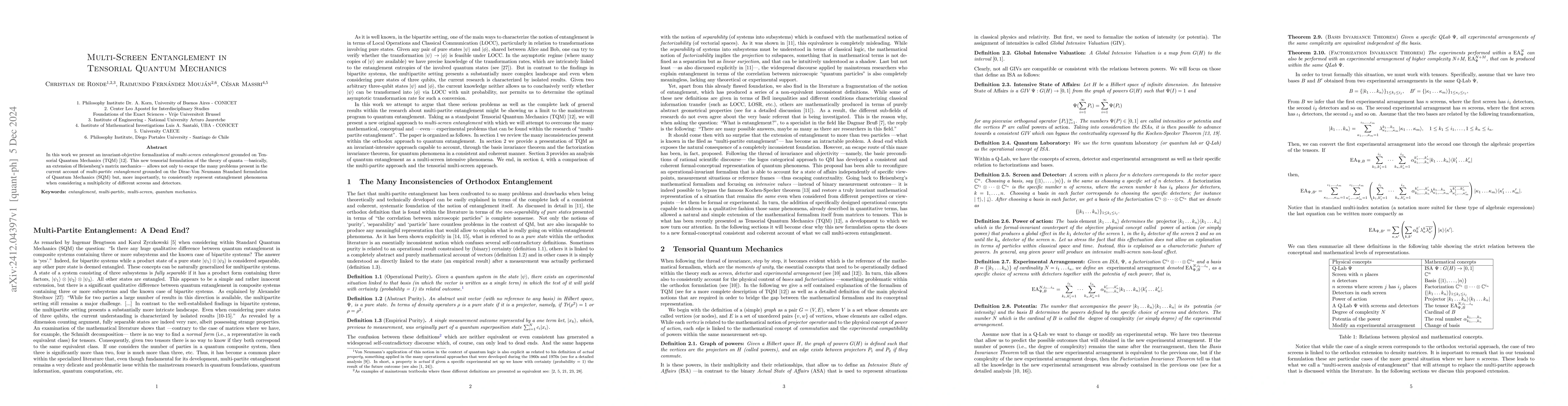 Thumbnail for Multi-Screen Entanglement in Tensorial Quantum Mechanics