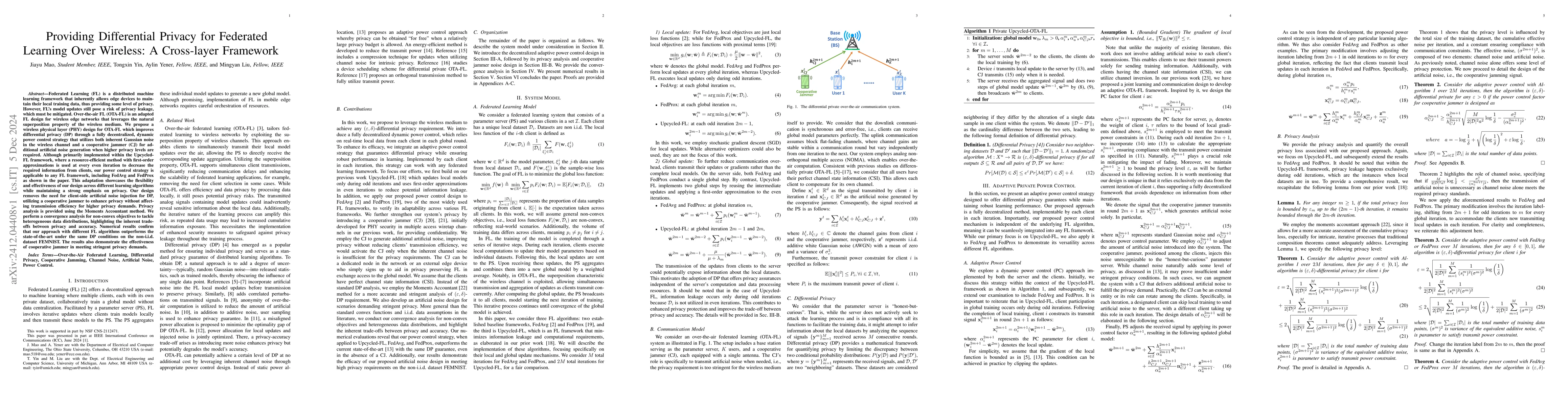 Thumbnail for Providing Differential Privacy for Federated Learning Over Wireless: A
  Cross-layer Framework