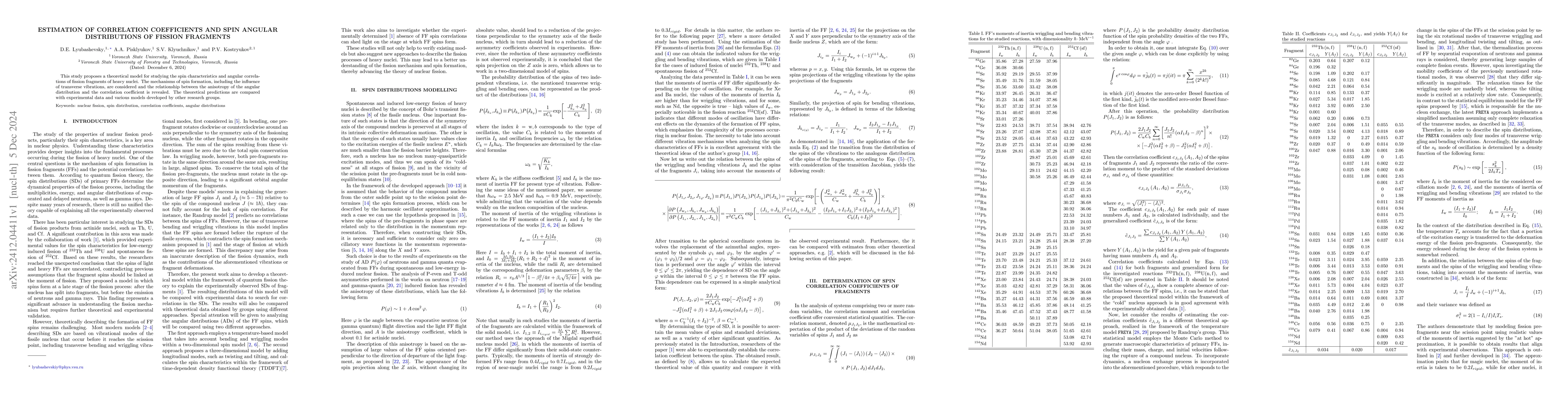 Thumbnail for Estimation of correlation coefficients and spin angular distributions of
  fission fragments
