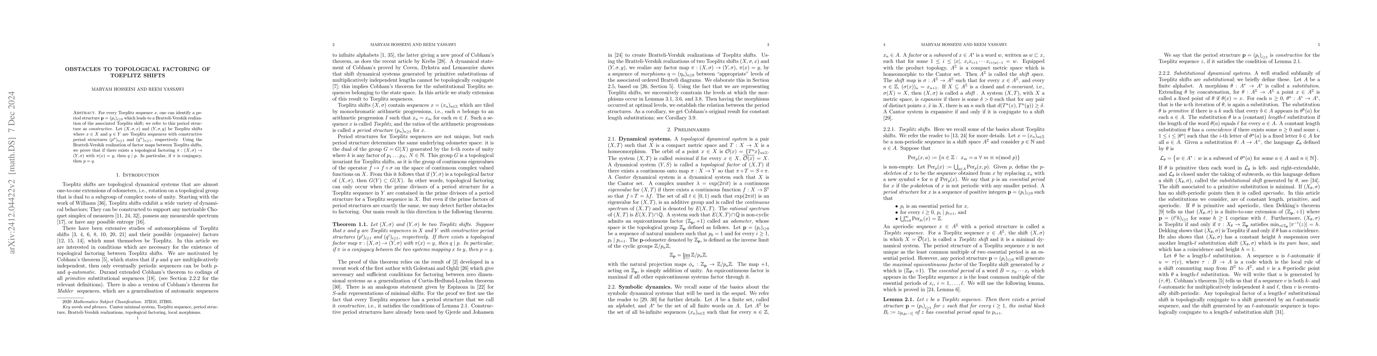 Thumbnail for Obstacles to Topological Factoring of Toeplitz shifts