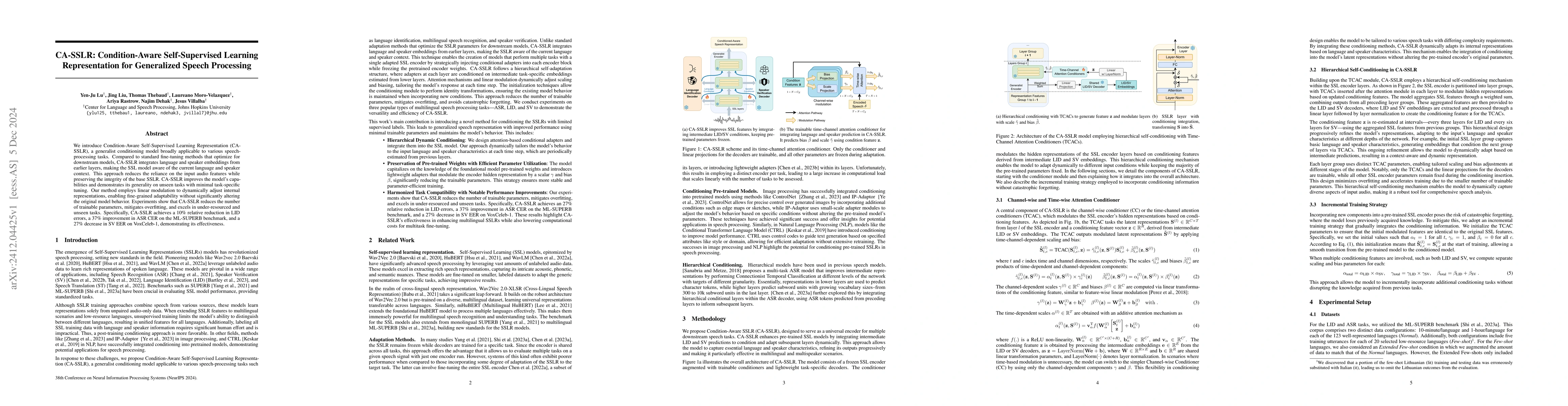 Thumbnail for CA-SSLR: Condition-Aware Self-Supervised Learning Representation for
  Generalized Speech Processing