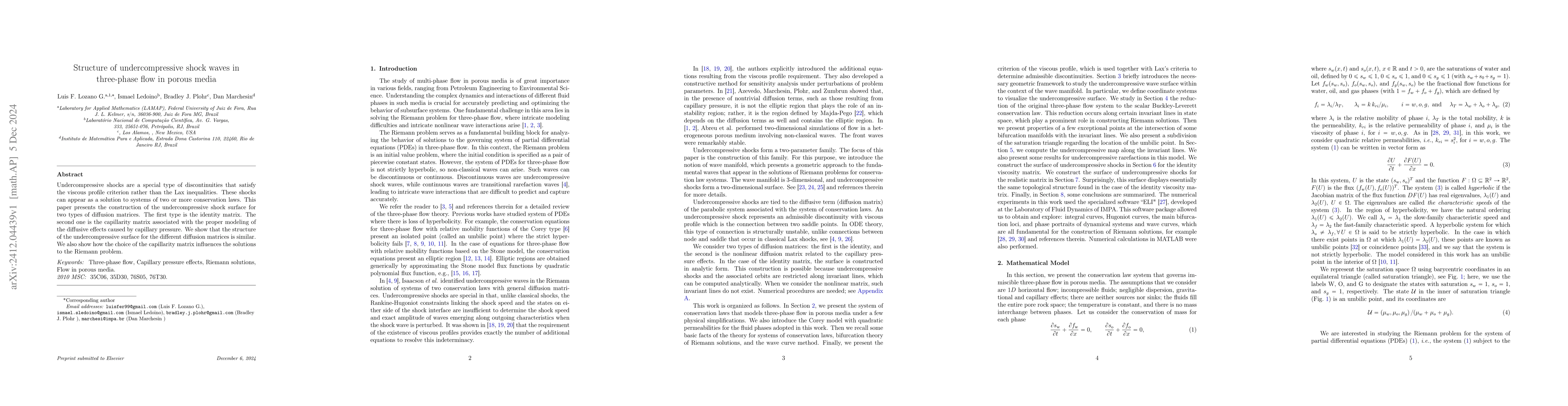 Thumbnail for Structure of undercompressive shock waves in three-phase flow in porous
  media