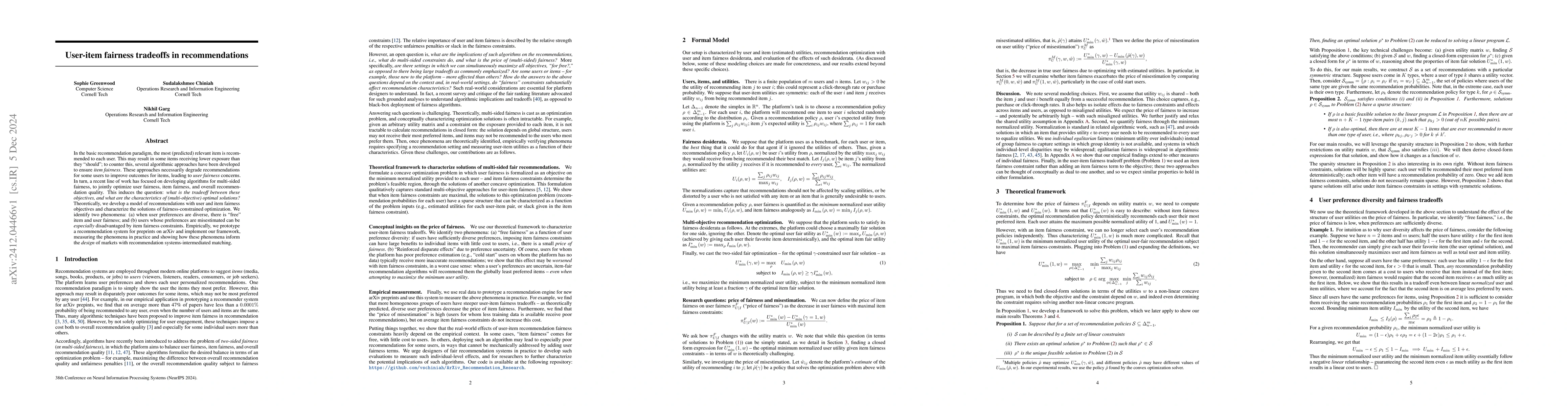 Thumbnail for User-item fairness tradeoffs in recommendations