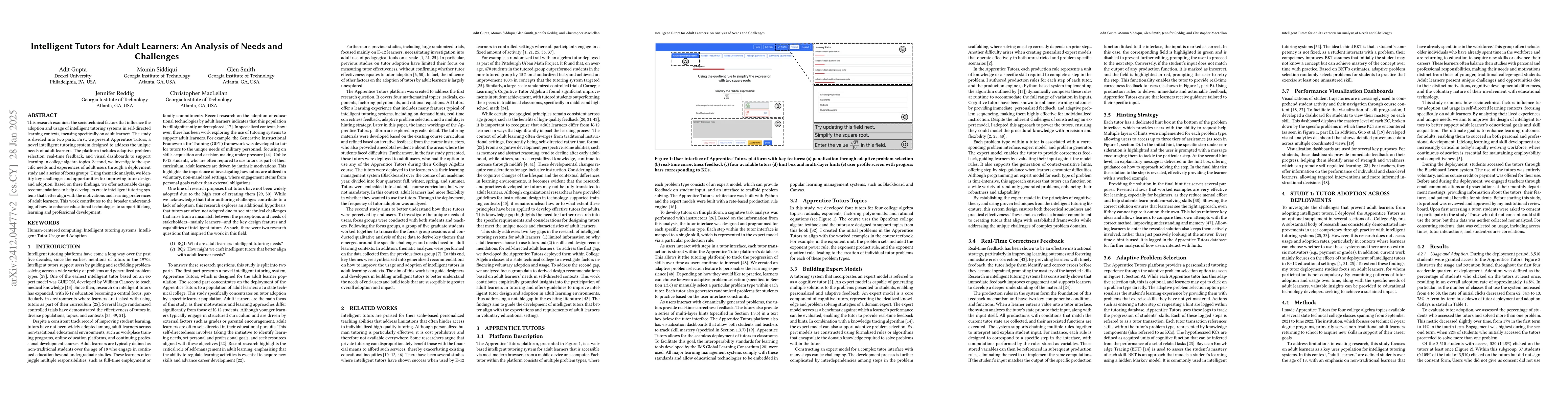 Thumbnail for Intelligent Tutors for Adult Learners: An Analysis of Needs and
  Challenges