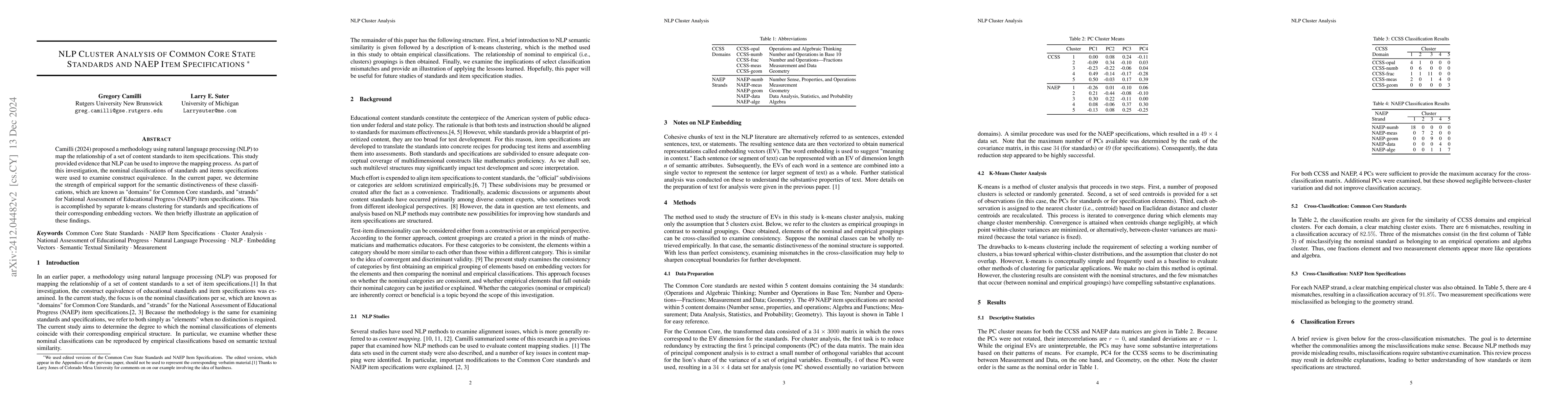 Thumbnail for NLP Cluster Analysis of Common Core State Standards and NAEP Item
  Specifications